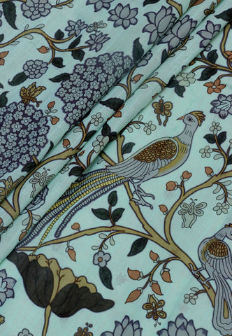 Khadi Digital Print Saree With Green and Border with Gold Shade - (SA-548)