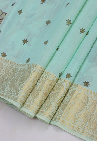 Khadi Digital Print Saree With Green and Border with Gold Shade - (SA-548)