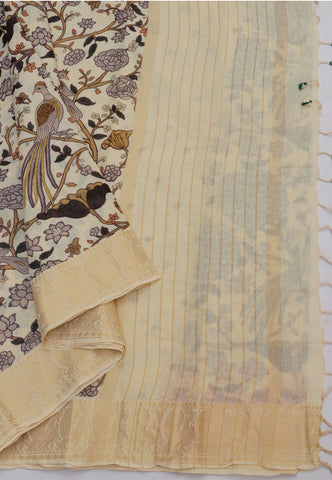 Khadi Digital Print Saree With Brown and Border with Gold Shade - (SA-546)