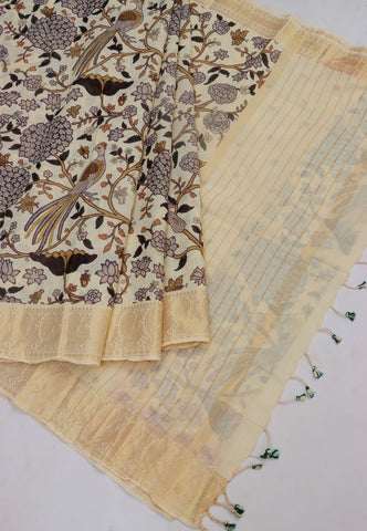 Khadi Digital Print Saree With Brown and Border with Gold Shade - (SA-546)