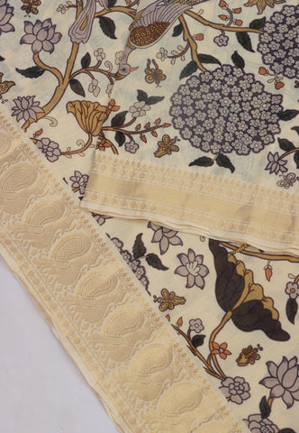 Khadi Digital Print Saree With Brown and Border with Gold Shade - (SA-546)