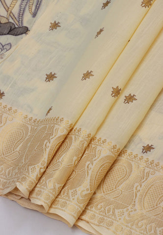 Khadi Digital Print Saree With Brown and Border with Gold Shade - (SA-546)