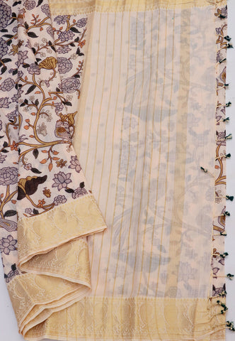 Khadi Digital Print Saree With Brown and Border with Gold Shade - (SA-547)