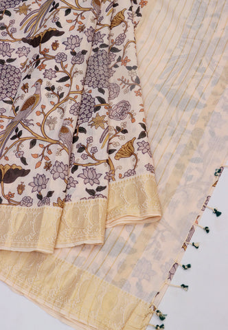 Khadi Digital Print Saree With Brown and Border with Gold Shade - (SA-547)