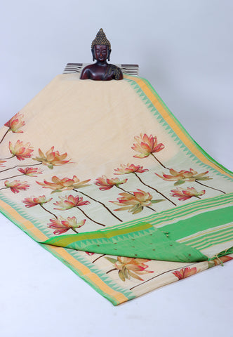 Digital Saree with Light Brown Colour and Border With Green Shade-(SA-700)