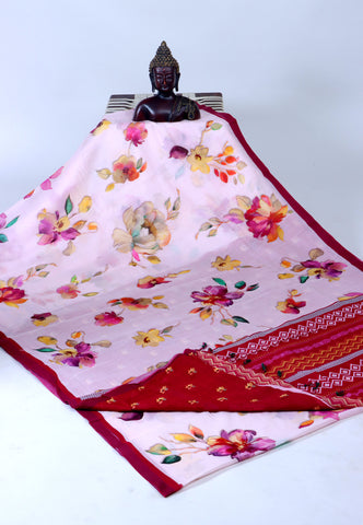 Digital Saree with Cream Colour and Border With Red Shade-(SA-714)