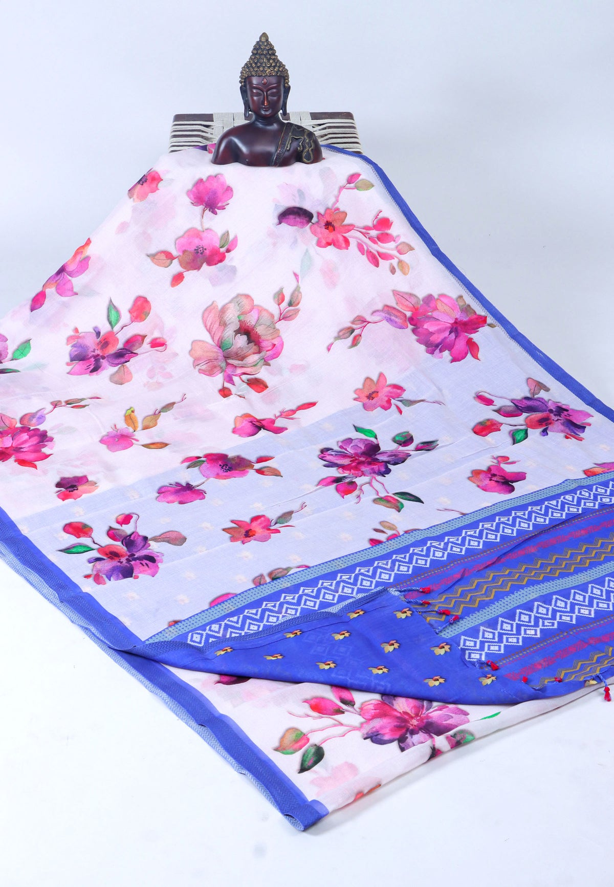 Digital Saree with Cream Colour and Border With Blue Shade-(SA-702)