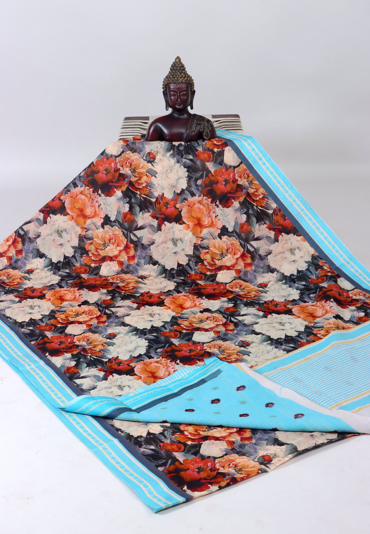 Digital Saree with Gray Colour and Border With Blue Shade-(SA-705)