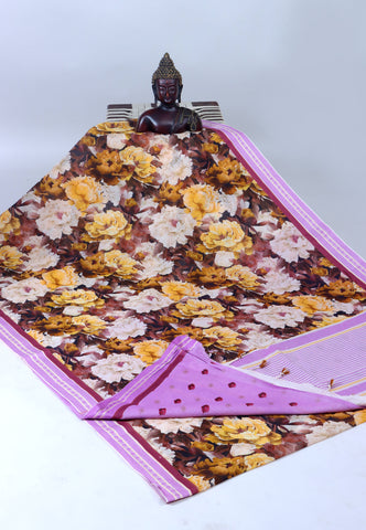 Digital Saree with Brown Colour and Border With Purple Shade-(SA-706)