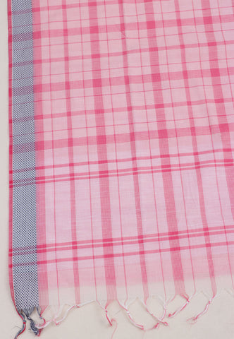 Kollam Stripes and Checks Khadi Saree With Pink Colour and Border with Pink Shade-(SA-562)