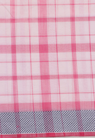 Kollam Stripes and Checks Khadi Saree With Pink Colour and Border with Pink Shade-(SA-562)