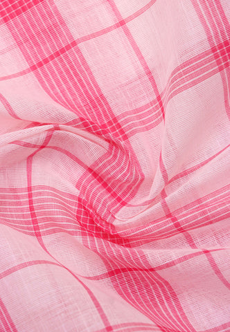 Kollam Stripes and Checks Khadi Saree With Pink Colour and Border with Pink Shade-(SA-562)