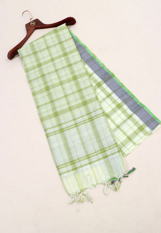 Kollam Stripes and Checks Khadi Saree With Green Colour and Border with Green Shade-(SA-563)