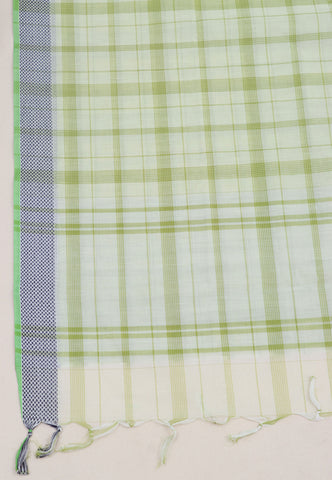 Kollam Stripes and Checks Khadi Saree With Green Colour and Border with Green Shade-(SA-563)