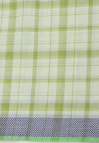 Kollam Stripes and Checks Khadi Saree With Green Colour and Border with Green Shade-(SA-563)