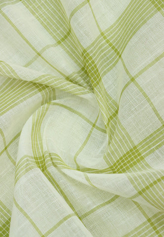 Kollam Stripes and Checks Khadi Saree With Green Colour and Border with Green Shade-(SA-563)