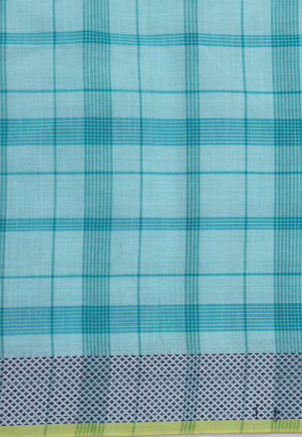 Kollam Stripes and Checks Khadi Saree With Blue Colour and Border with Blue Shade-(SA-561)