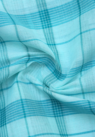 Kollam Stripes and Checks Khadi Saree With Blue Colour and Border with Blue Shade-(SA-561)
