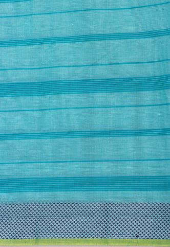 Kollam Stripes and Checks Khadi Saree With Blue Colour and Border with Blue Shade-(SA-561)