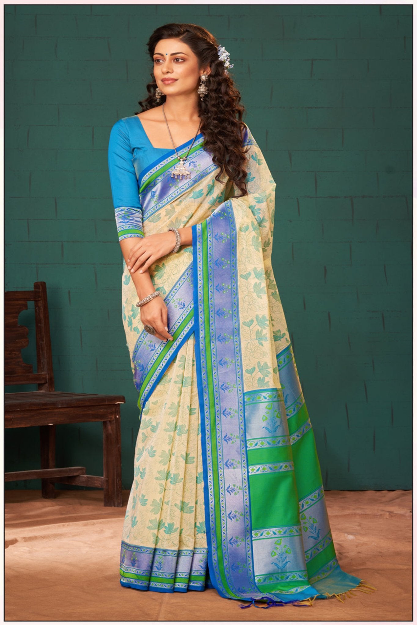 Dhaka Silk Printed Saree With Weaving Border. -(SA-101) - Dakshin Weaves