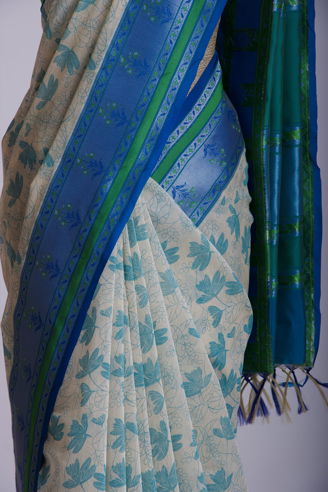 Dhaka Silk Printed Saree With Weaving Border. -(SA-101) - Dakshin Weaves