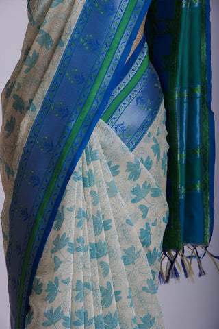 Dhaka Silk Printed Saree With Weaving Border. -(SA-101) - Dakshin Weaves