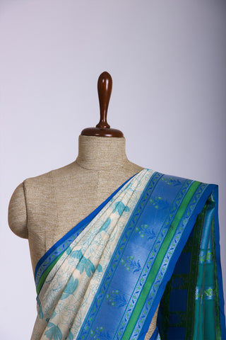Dhaka Silk Printed Saree With Weaving Border. -(SA-101) - Dakshin Weaves