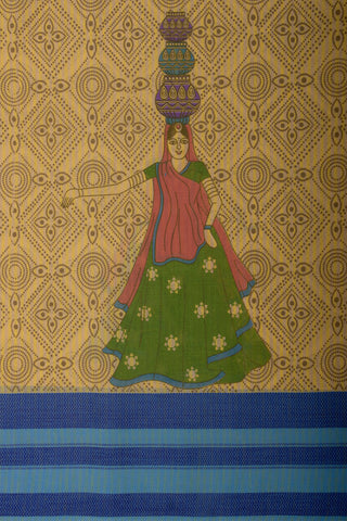 Kanchi Cotton Saree In Girl With Pot Print With Texture -(SA-202) - Dakshin Weaves