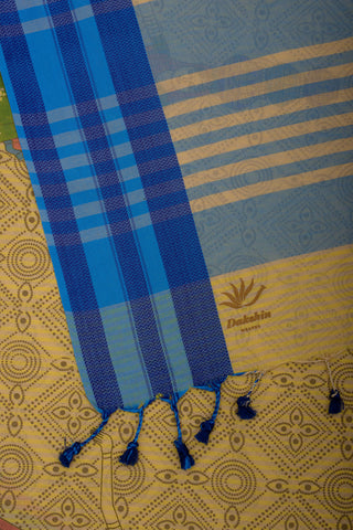 Kanchi Cotton Saree In Girl With Pot Print With Texture -(SA-202) - Dakshin Weaves