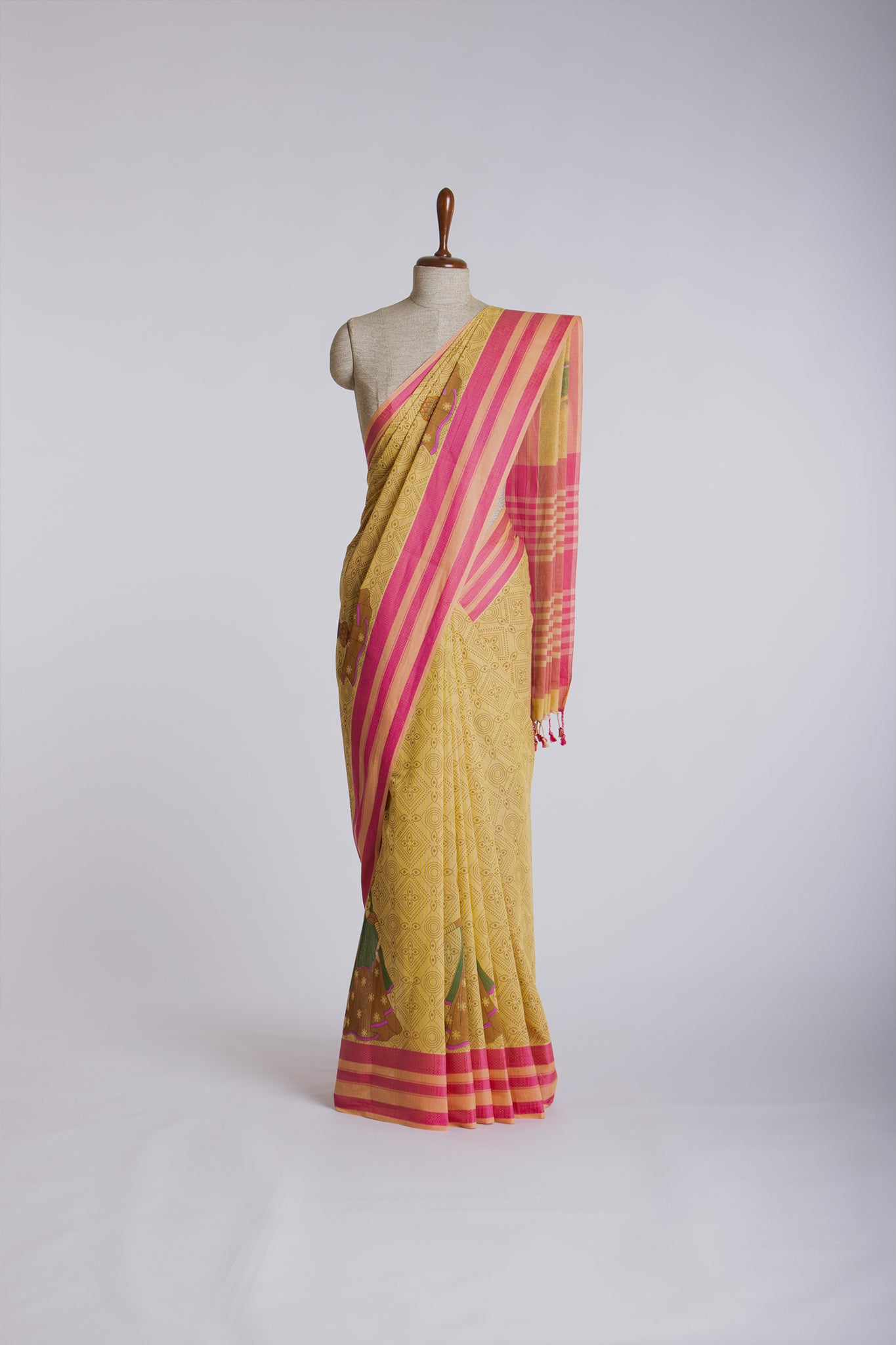 Kanchi Cotton Saree In Girl With Pot Print With Texture -(SA-202) - Dakshin Weaves
