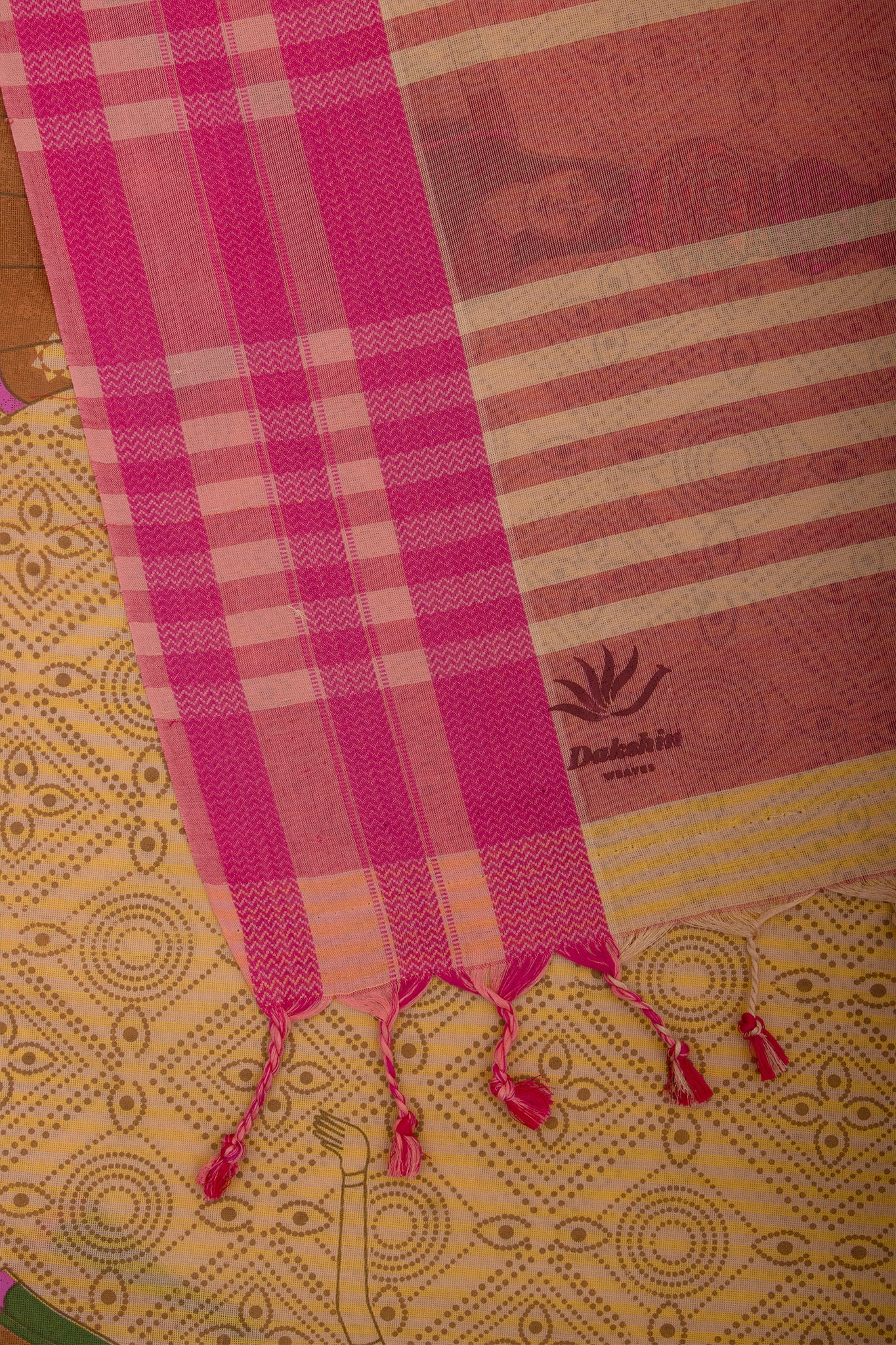 Kanchi Cotton Saree In Girl With Pot Print With Texture -(SA-202) - Dakshin Weaves