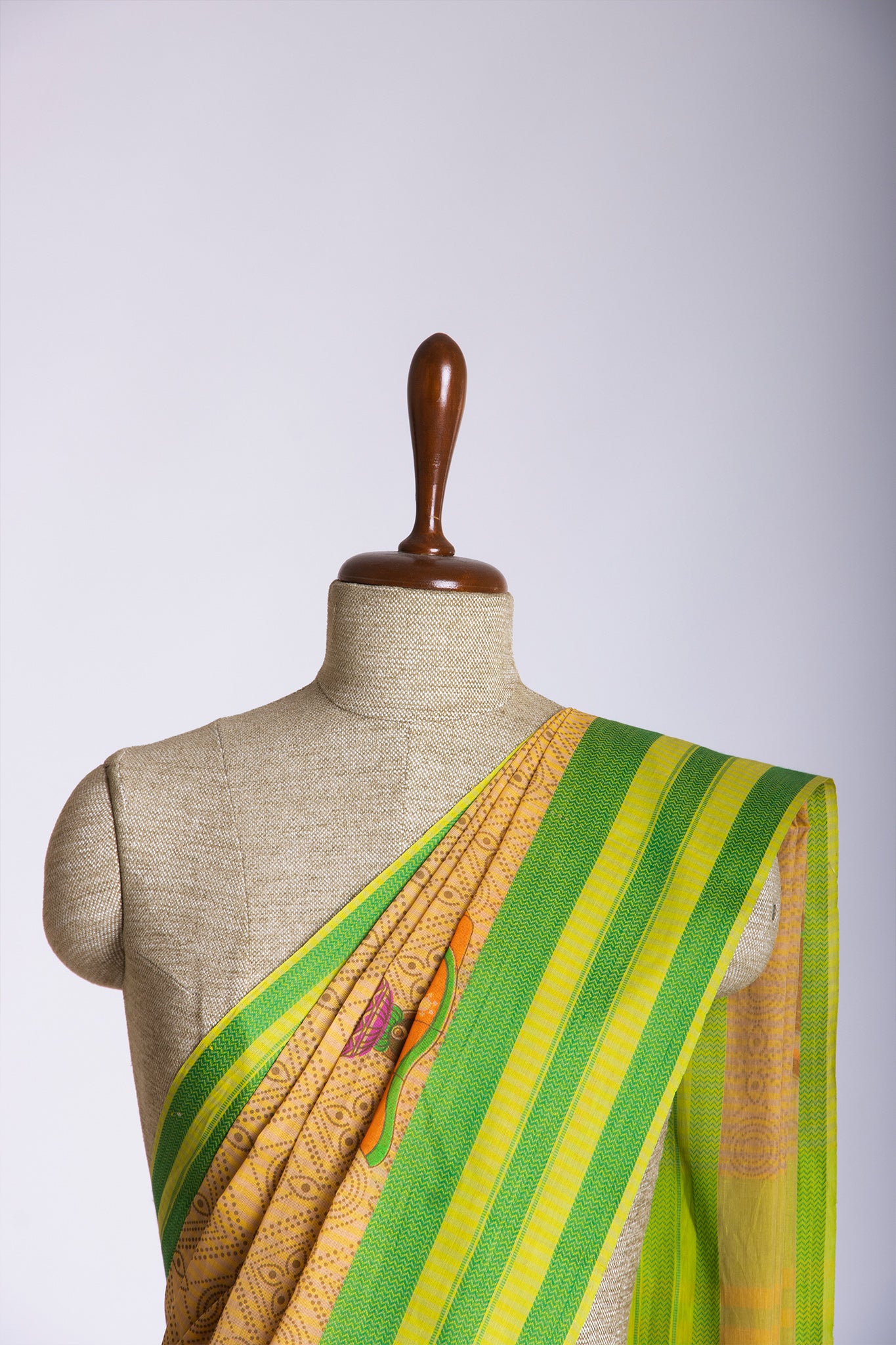 Kanchi Cotton Saree In Girl With Pot Print With Texture -(SA-202) - Dakshin Weaves
