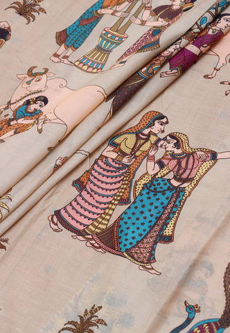 Mal Khadi Digital Print Saree With Brown Collur and Border with Yellow Shade - (SA-440)