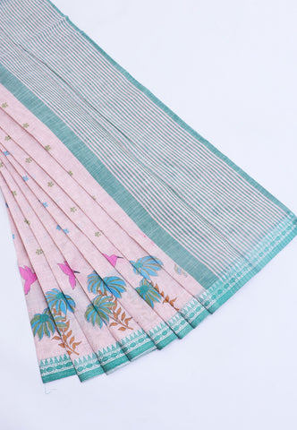 Khadi Cotton Print With Cream Collur and Border with Green Shade - (SA-331)