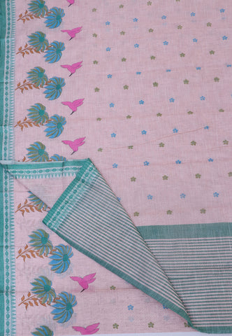 Khadi Cotton Print With Cream Collur and Border with Green Shade - (SA-331)