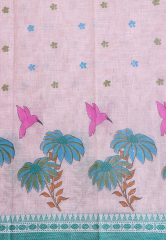 Khadi Cotton Print With Cream Collur and Border with Green Shade - (SA-331)