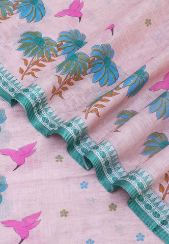 Khadi Cotton Print With Cream Collur and Border with Green Shade - (SA-331)