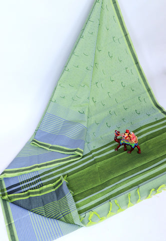 Kanchi Cotton Print Saree with Green Colour and Border With Green Shade-(SA-722)