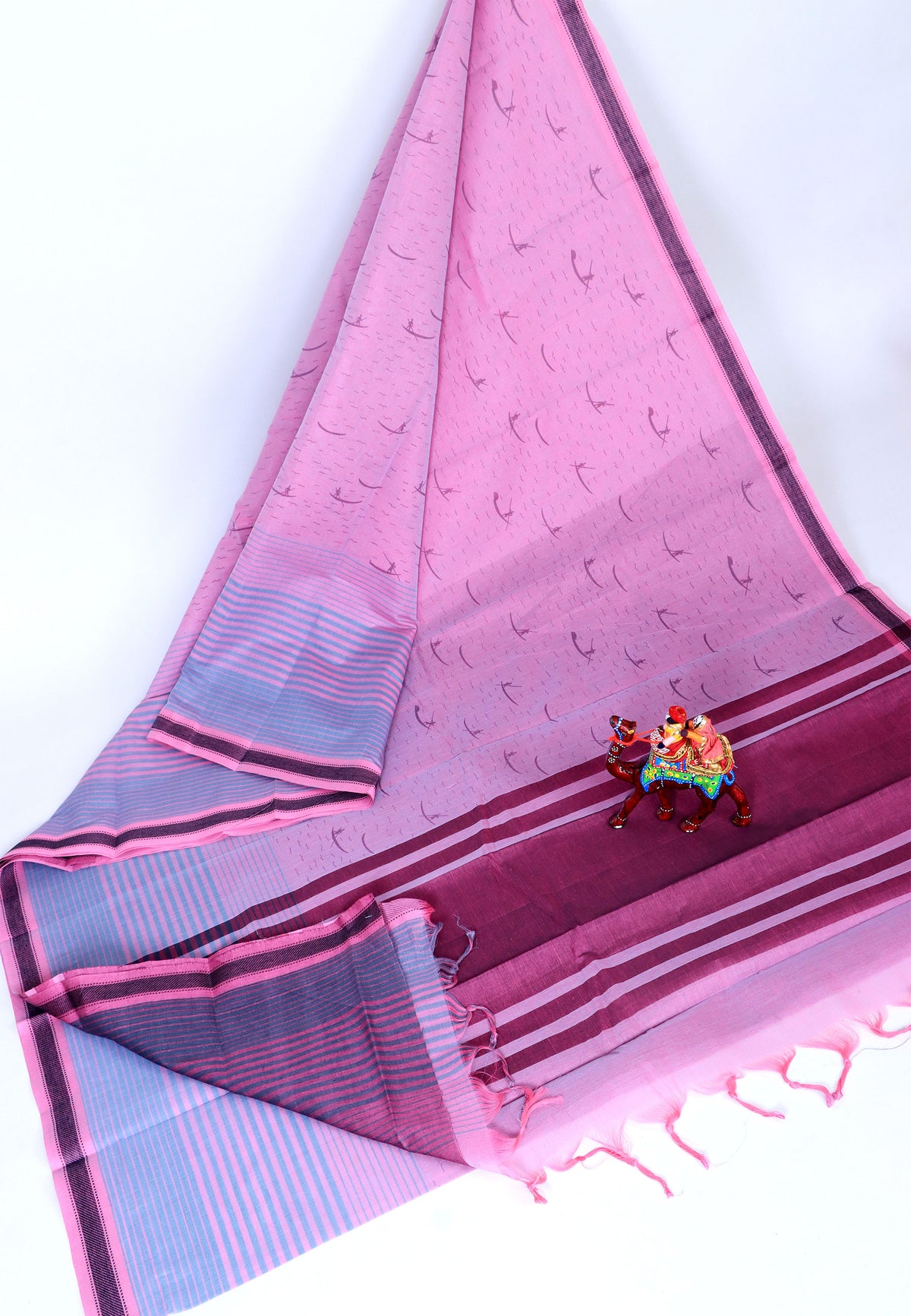 Kanchi Cotton Print Saree with Pink Colour and Border With Pink Shade-(SA-723)