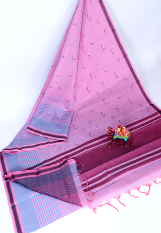 Kanchi Cotton Print Saree with Pink Colour and Border With Pink Shade-(SA-723)