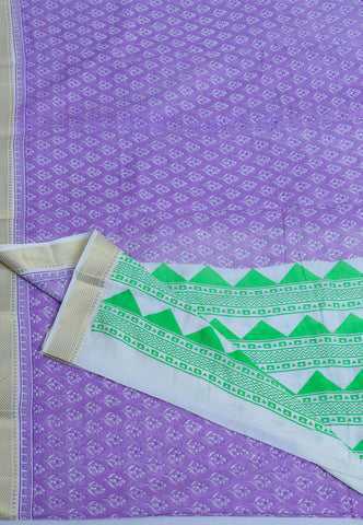 Kerala Cotton Print With Violet Collur and Border with Gold Shade - (SA-318)
