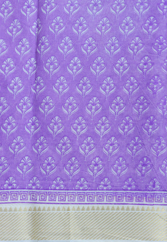Kerala Cotton Print With Violet Collur and Border with Gold Shade - (SA-318)