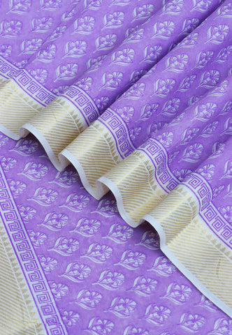 Kerala Cotton Print With Violet Collur and Border with Gold Shade - (SA-318)