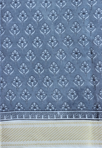 Kerala Cotton Print With Gray Collur and Border with Gold Shade - (SA-319)