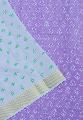 Kerala Cotton Print With Violet Collur and Border with Gold Shade - (SA-318)