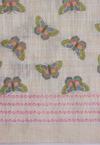 Semi Linen Print With Cream Collur and Border with Red Shade - (SA-303)