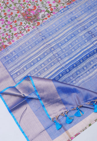 Tissue Print With Cream Collur and Border with Blue Shade - (SA-313)