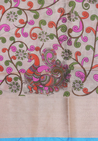 Tissue Print With Cream Collur and Border with Blue Shade - (SA-313)