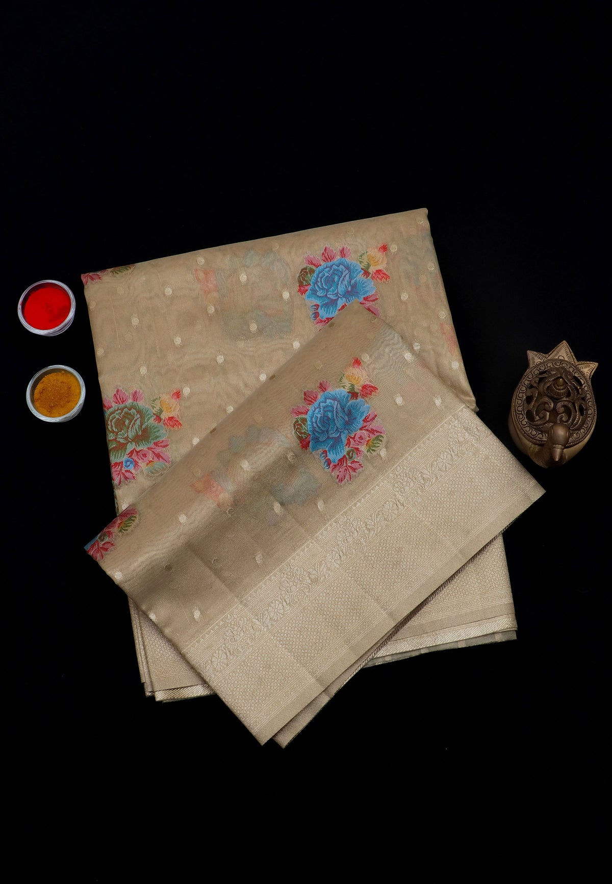 Handlooms Bridal Saree with Stripes and with Temple Border-(SA-494)