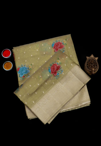 Handlooms Bridal Saree with Stripes and with Temple Border-(SA-497)